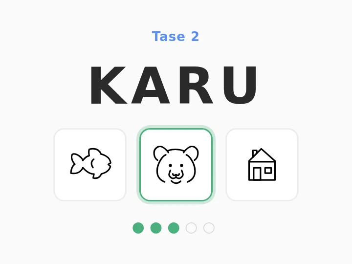 The word KARU above three pictures, with the bear picture highlighted as correct